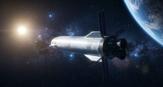 Starship coasting on orbit above Earth — AI concept